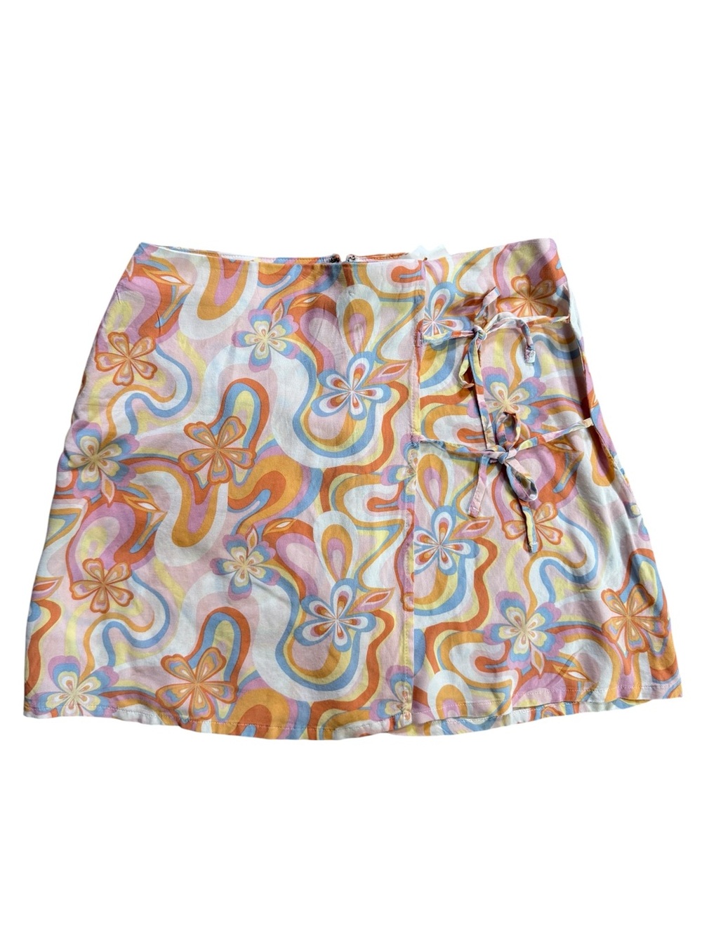 NWT SO Kohl’s Medium Pastel Floral Retro Tie-Side Mini Skirt